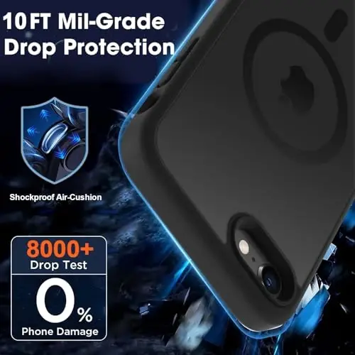 MOCCA Strong Magnetic for iPhone SE Case 2022/iPhone SE 2020 Case/iPhone 7 Case/iPhone 8 Case [Magsafe bilan mos] Yupqa yarim shaffof mat himoya qopqog'i telefon g'ilofi 4.7'', Qora - 4