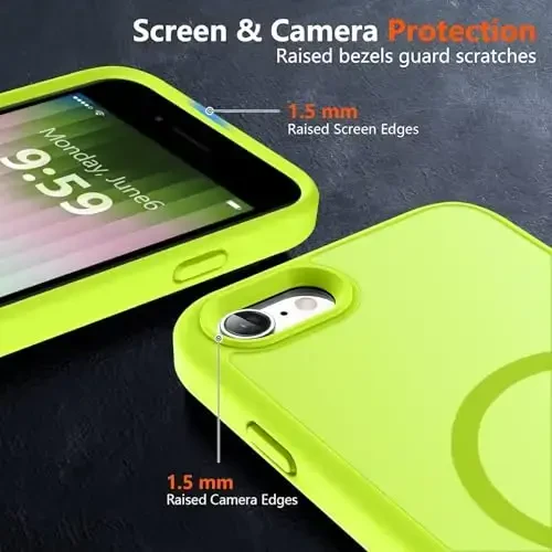 MOCCA Strong Magnetic for iPhone SE Case 2022/iPhone SE 2020 Case/iPhone 7 Case/iPhone 8 Case [Magsafe bilan mos] Yupqa yarim shaffof mat himoya qopqog'i telefon qutisi 4,7'', Fluoresan yashil - 5