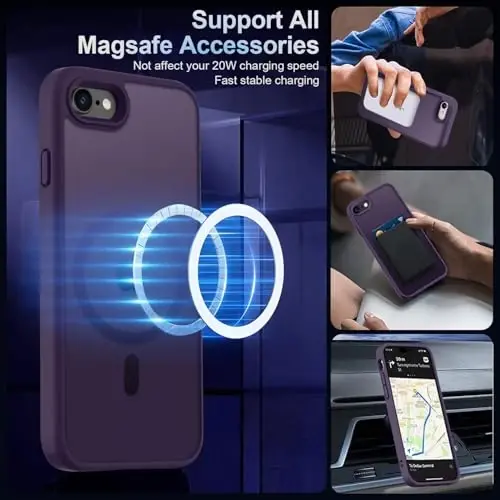 MOCCA Strong Magnetic for iPhone SE Case 2022/iPhone SE 2020 Case/iPhone 7 Case/iPhone 8 Case [Magsafe bilan mos] Yupqa Yarim shaffof Mat himoya qopqog'i Telefon qutisi 4.7'', To'q binafsha - 2