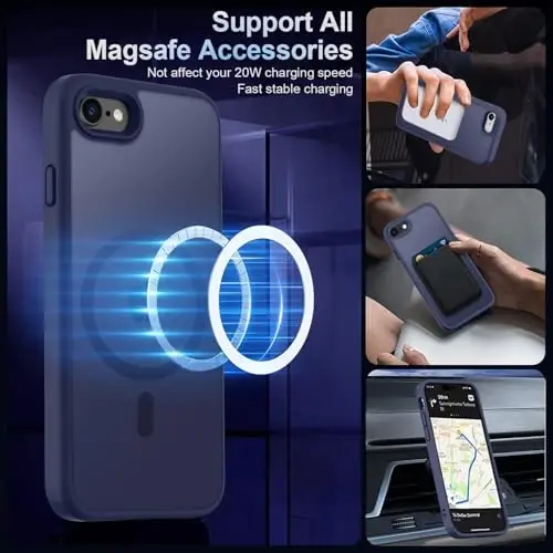 MOCCA Strong Magnetic for iPhone SE Case 2022/iPhone SE 2020 Case/iPhone 7 Case/iPhone 8 Case [Magsafe bilan mos] Yupqa Yarim shaffof Matte Himoya Qopqog'i Telefon G'ilofi 4.7'', To'q ko'k - MOCCA (1)
