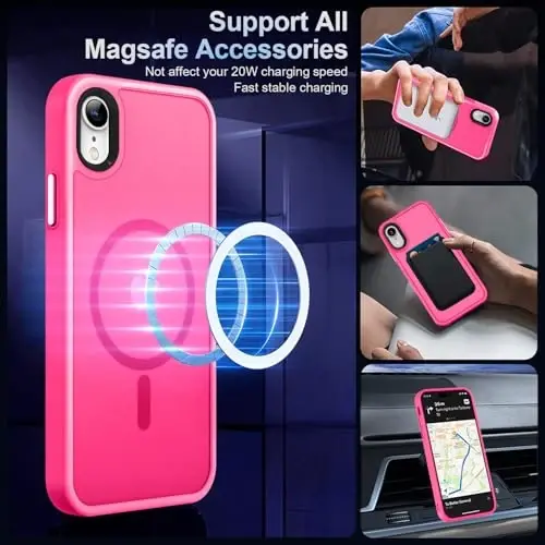 MOCCA Strong Magnetic for iPhone XR Phone Case, [Compatible with Magsafe][Mil-Grade Drop Protection] Slim Thin Translucent Matte Protective Cover Case for iPhone XR Case 6.1'', Hot Pink - 2