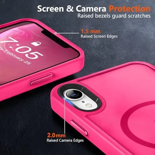 MOCCA Strong Magnetic for iPhone XR Phone Case, [Compatible with Magsafe][Mil-Grade Drop Protection] Slim Thin Translucent Matte Protective Cover Case for iPhone XR Case 6.1'', Hot Pink - 5