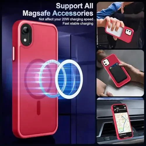 MOCCA Strong Magnetic for iPhone XR Phone Case, [Compatible with Magsafe][Mil-Grade Drop Protection] Slim Thin Translucent Matte Protective Cover Case for iPhone XR Case 6.1'', Red - 2