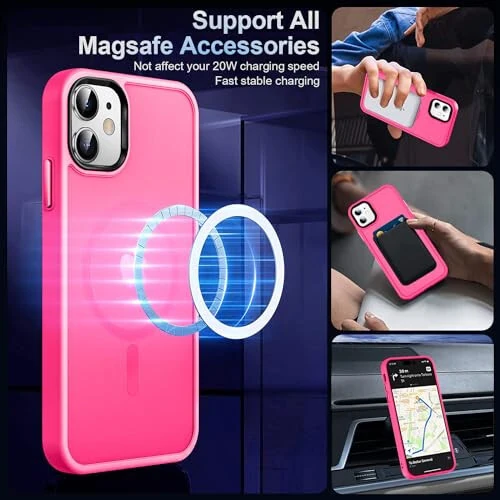 MOCCA Strong Magnetic iPhone 11 Case, [MagSafe Compatible][Glass Screen Protector+Camera Lens Protector] Slim Thin Shockproof Cover Case for iPhone 11 6.1 inch, Hot Pink - MODAZONE (1)