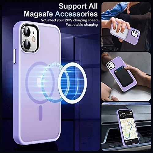 MOCCA Strong Magnetic iPhone 11 Case, [MagSafe Compatible][Glass Screen Protector+Camera Lens Protector] Slim Thin Shockproof Cover Case for iPhone 11 6.1 inch, Light Purple - MODAZONE (1)