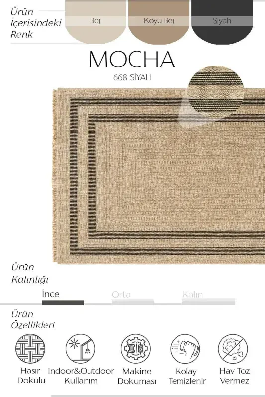 Mocha 668 Black Carpet Rug Living Room Kitchen Hallway Cut Runner Jute Woven Machine-Made Carpet - Black 2 - 3