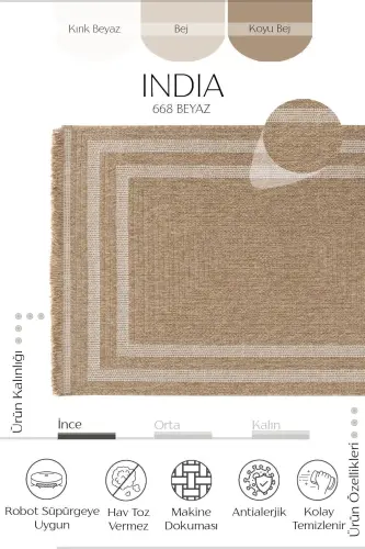Mocha 668 White Rug Kilim Living Room Kitchen Hallway Runner Jute Woven Machine-Made Carpet-White - 6