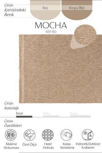 Mocha 669 Bej Halı Kilim Salon Mutfak Koridor Kesme Yolluk Jüt Hasır Görünümlü Dokuma Makine Halı - Bej 3 - 4
