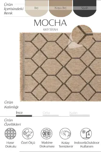 Mocha 669 Black Carpet Kilim Living Room Kitchen Hallway Cut Runner Jute Woven Machine-Made Carpet-Black 1 - COOL HALI (1)