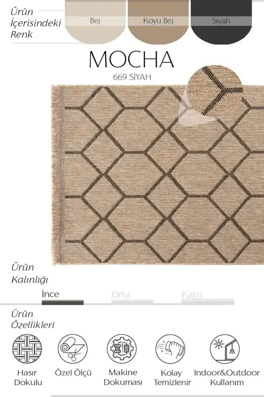 Mocha 669 Black Carpet Kilim Living Room Kitchen Hallway Cut Runner Jute Woven Machine-Made Carpet-Black 1 - 2