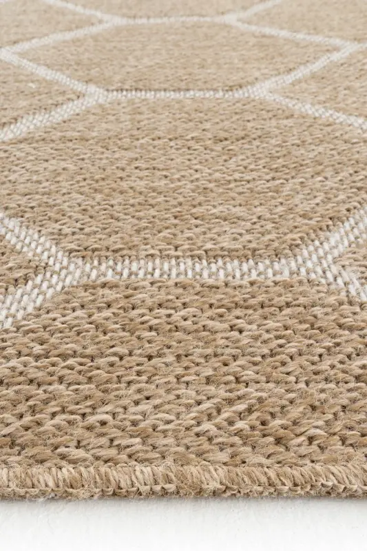 Mocha 669 White Carpet Kilim Living Room Kitchen Corridor Cut Rug Jute Straw Look Woven Machine Carpet-White 3 - 6