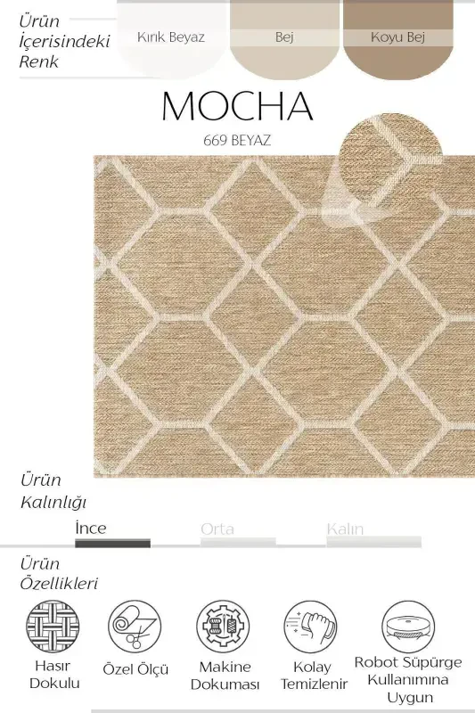 Mocha 669 White Hav Doesn't Dust Cleaned Jute Rug Look Modern Cut Rug-White 2 - 2