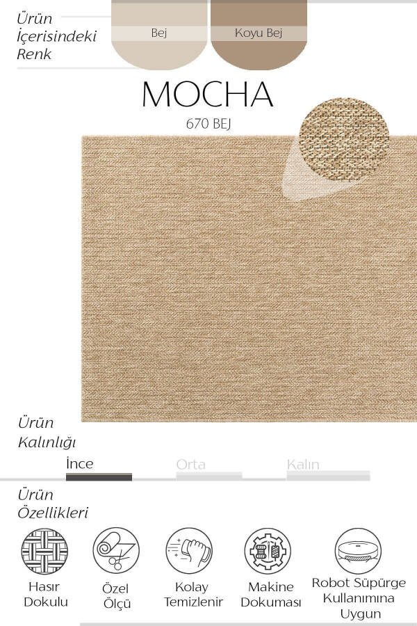 Mocha 670 Beige Carpet Rug Living Room Kitchen Corridor Runner Jute Wicker Look Woven Machine Carpet - 23