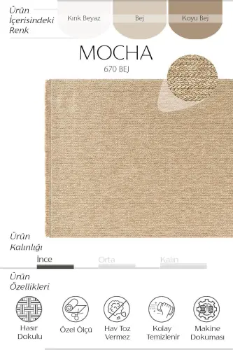 Mocha 670 Beige Carpet Rug Living Room Kitchen Hallway Cut Runner Jute Wicker Look Woven Machine Carpet-Beige 4 - 4