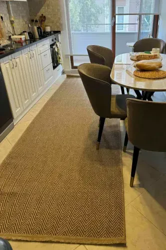 Mocha 671 Kahve Halı Kilim Salon Mutfak Koridor Kesme Yolluk Jüt Hasır Görünümlü Dokuma Makine Halı-Kahve - 1