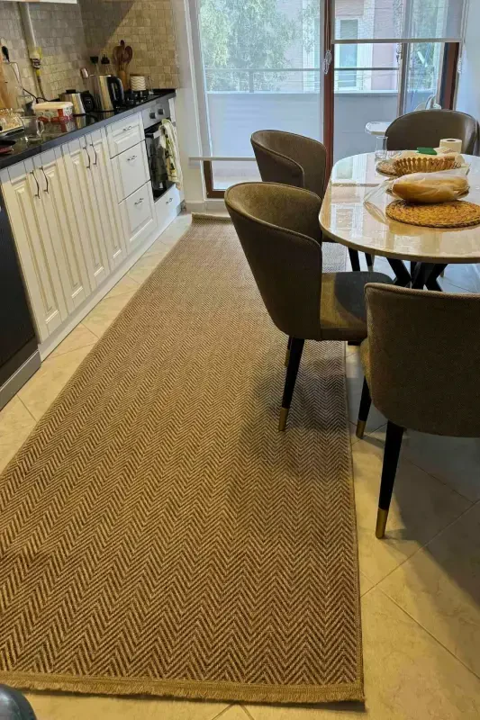 Mocha 671 Kahve Halı Kilim Salon Mutfak Koridor Kesme Yolluk Jüt Hasır Görünümlü Dokuma Makine Halı-Kahve - 1