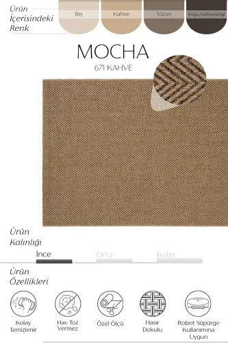 Mocha 671 Kahverengi Halı Kilim Hasır Görünümlü Bohem Kesme İnce Leke Tutmayan Salon Mutfak Halısı-Kahverengi 2 - COOL HALI (1)