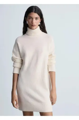 Mock neck knit dress - Ecru - 1