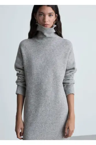 Mock-neck knit dress - Medium Melange Grey 