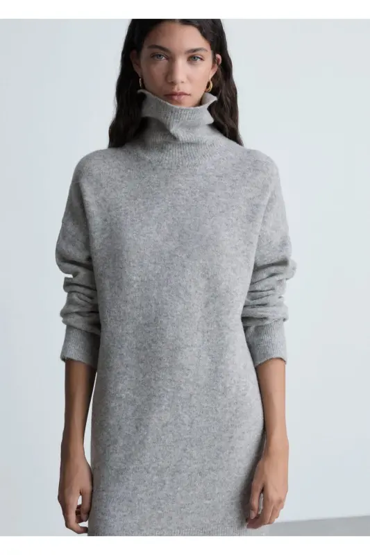Mock-neck knit dress - Medium Melange Grey - 1