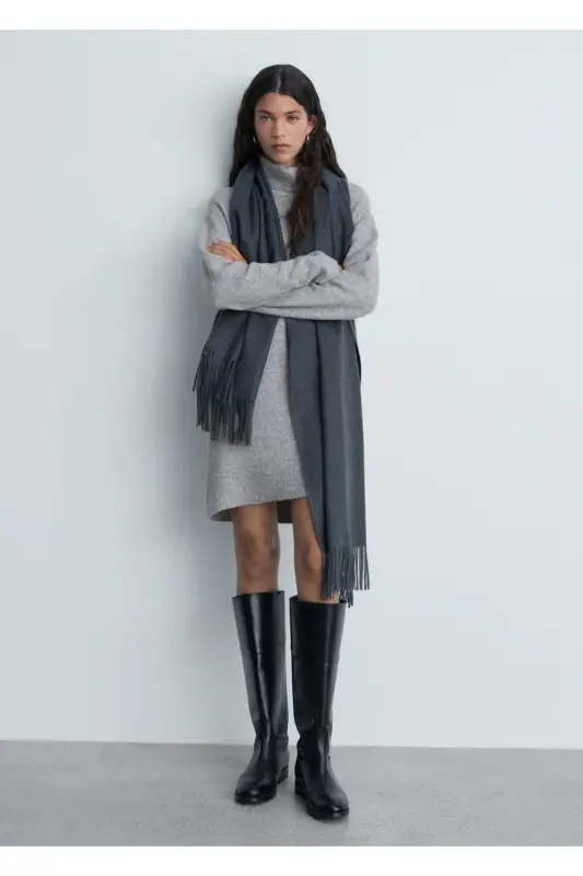 Mock-neck knit dress - Medium Melange Grey - 2