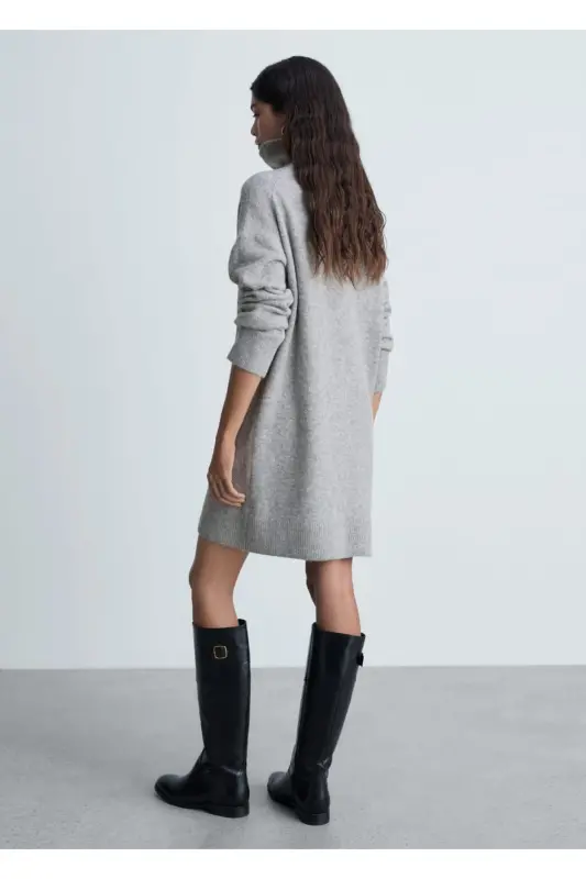 Mock-neck knit dress - Medium Melange Grey - 4