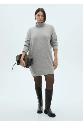 Mock-neck knit dress - Medium Melange Grey - 7