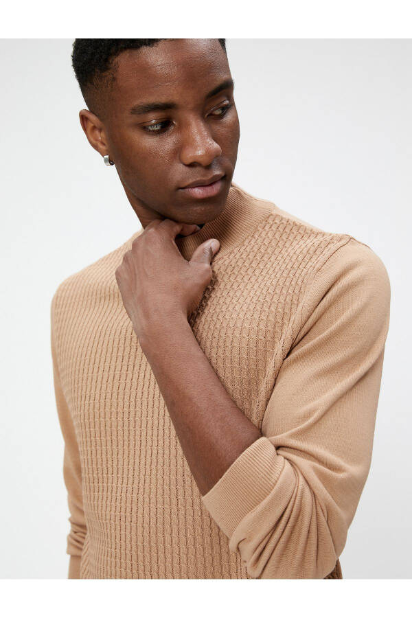 Mock Neck Sweater Knit Textured Slim Fit Long Sleeve - 2