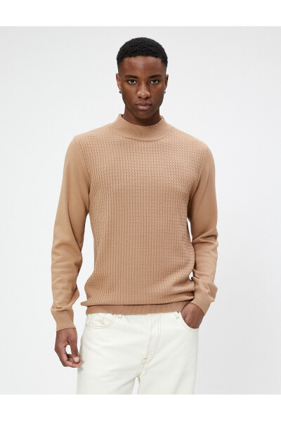 Mock Neck Sweater Knit Textured Slim Fit Long Sleeve - 3