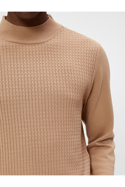 Mock Neck Sweater Knit Textured Slim Fit Long Sleeve - 5