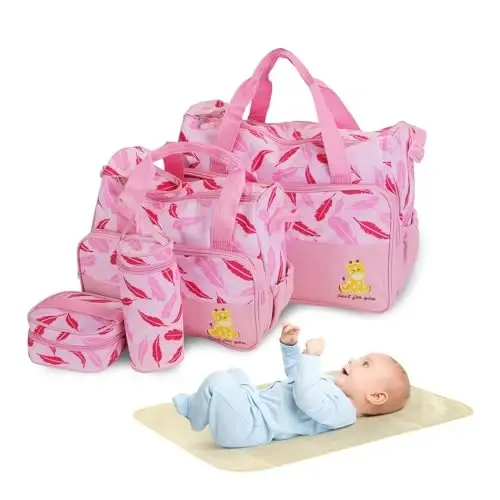 Moclever 5Pcs Baby Nappy Diaper Bags Set-Baby Bags for Mom,Waterproof Maternity Bags with Bottle Bag,Food Bag&Changing Pad For Mom Dad - MOCLEVER