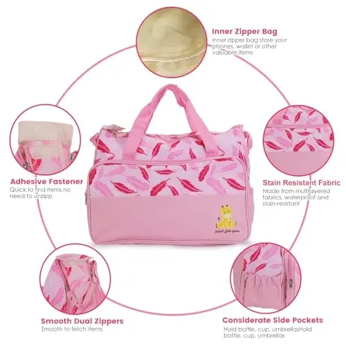 Moclever 5Pcs Baby Nappy Diaper Bags Set-Baby Bags for Mom,Waterproof Maternity Bags with Bottle Bag,Food Bag&Changing Pad For Mom Dad - 6