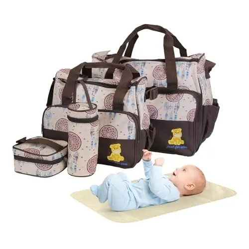 Moclever 5Pcs Baby Nappy Diaper Bags Set-Baby Bags for Mom,Waterproof Maternity Bags with Bottle Bag,Food Bag&Changing Pad For Mom Dad - 1