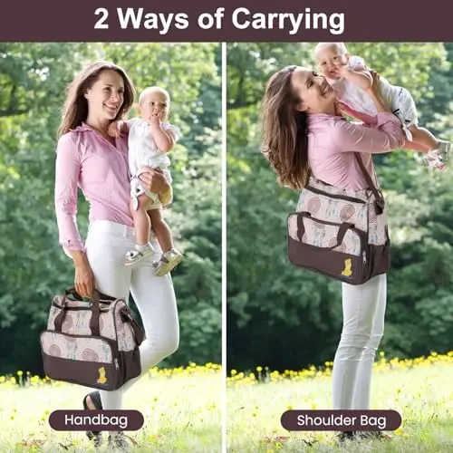 Moclever 5Pcs Baby Nappy Diaper Bags Set-Baby Bags for Mom,Waterproof Maternity Bags with Bottle Bag,Food Bag&Changing Pad For Mom Dad - MOCLEVER (1)