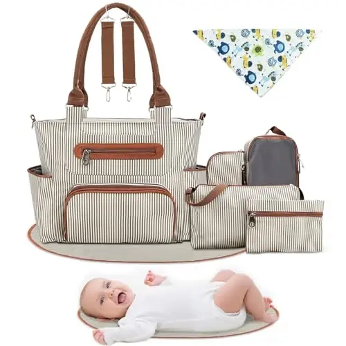Moclever 8pc Diaper Tote Set, Baby Essentials with Multifunctional Diaper Bags, Bottle & Mesh Bag - 1