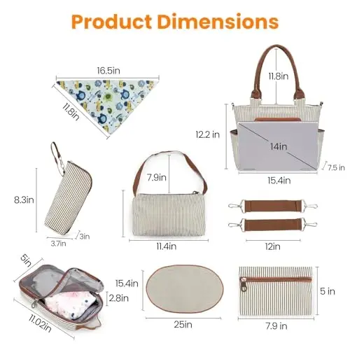 Moclever 8pc Pampers Sumkasi To'plami, Multifunksional Pampers Sumkalari, Shisha va Setkali Sumka bilan Bolalar uchun Zarur Ashyolar - 5