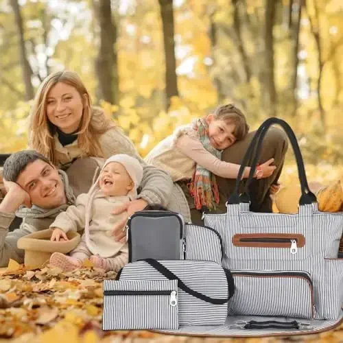 Moclever 8pc Pampers Sumkasi To'plami, Multifunksional Pampers Sumkalari, Shisha va Setkali Sumka bilan Bolalar uchun Zarur Ashyolar - 2