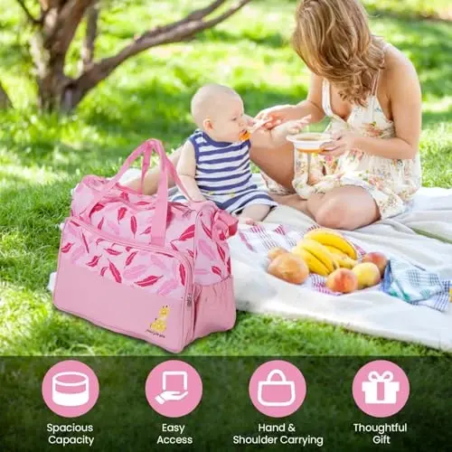 Moclever Набор из 5 сумок для детских подгузников - Детские сумки для мамы, водонепроницаемые сумки для мамы с сумкой для бутылочек, сумкой для еды и пеленальным ковриком для мамы и папы - 4