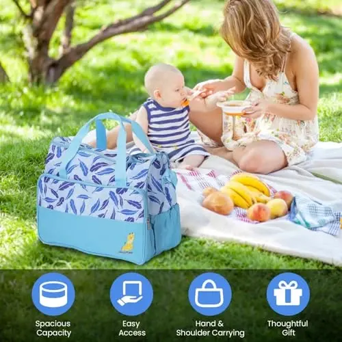 Moclever Набор из 5 сумок для детских подгузников для мамы, водонепроницаемые сумки для мамы с сумкой для бутылочек, сумкой для еды и пеленальным ковриком для мамы и папы - 4