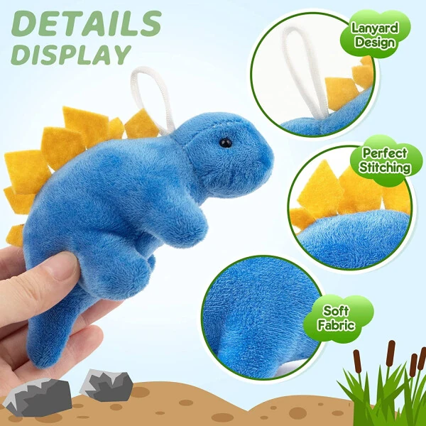 Mocoosy 12 Pack Dinosaur Plush Toy Set, Mini Dinosaur Stuffed Animals Bulk for Kids, Dinosaur Plush Party Favors, Plush Keychain Goody Bag Fillers for Girls Boys Dinosaur Birthday Supplie Easter - 3