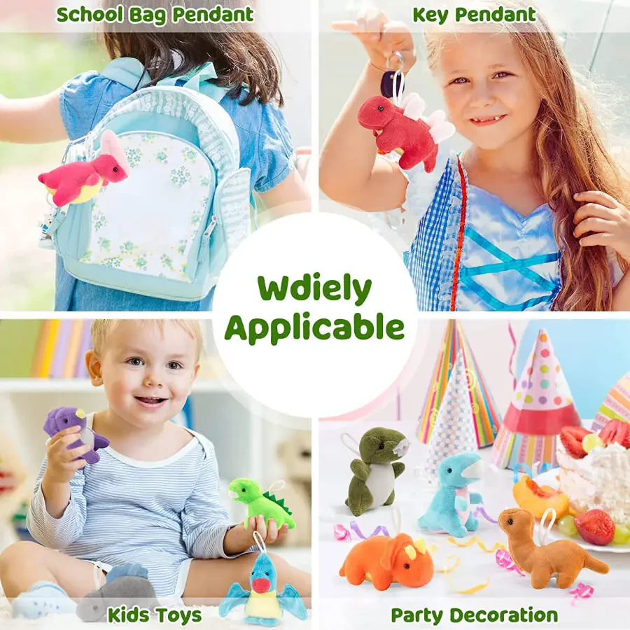 Mocoosy 12 Pack Dinosaur Plush Toy Set, Mini Dinosaur Stuffed Animals Bulk for Kids, Dinosaur Plush Party Favors, Plush Keychain Goody Bag Fillers for Girls Boys Dinosaur Birthday Supplie Easter - 2