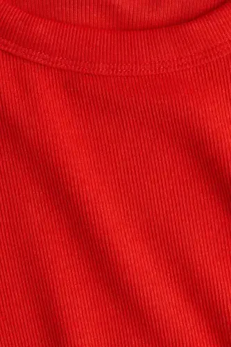Modal Blended and Ribbed T-Shirt - Red - 5