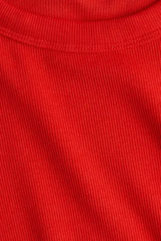 Modal Blended and Ribbed T-Shirt - Red - 5