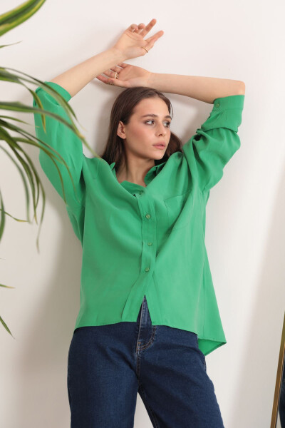 Modal Fabric Oversize Women's Shirt - Green - 1