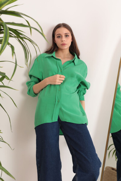 Modal Fabric Oversize Women's Shirt - Green - 2