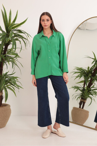 Modal Fabric Oversize Women's Shirt - Green - 9