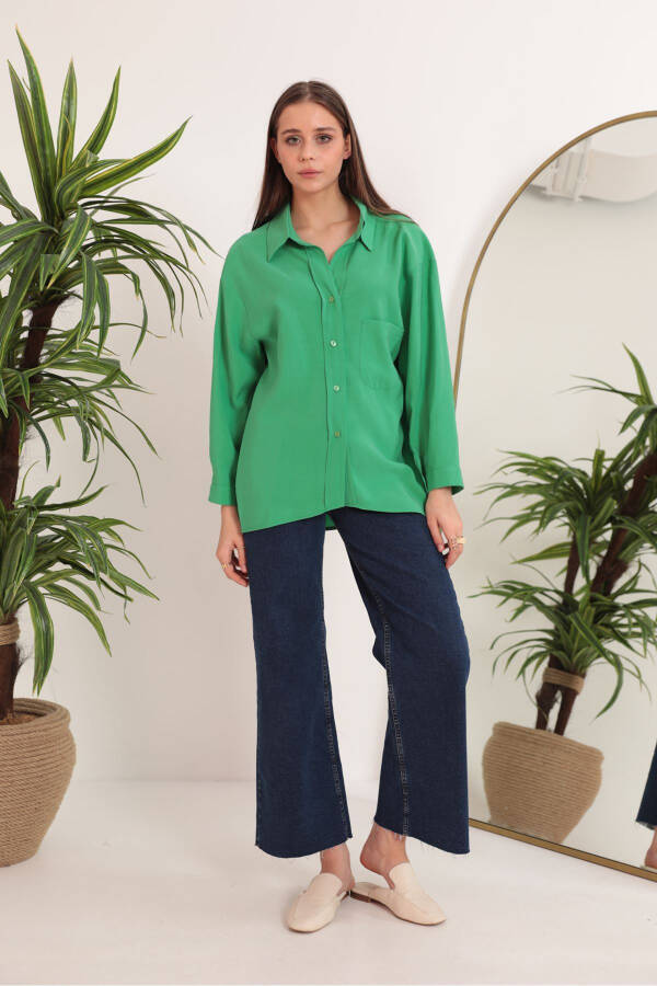 Modal Fabric Oversize Women's Shirt - Green - 18