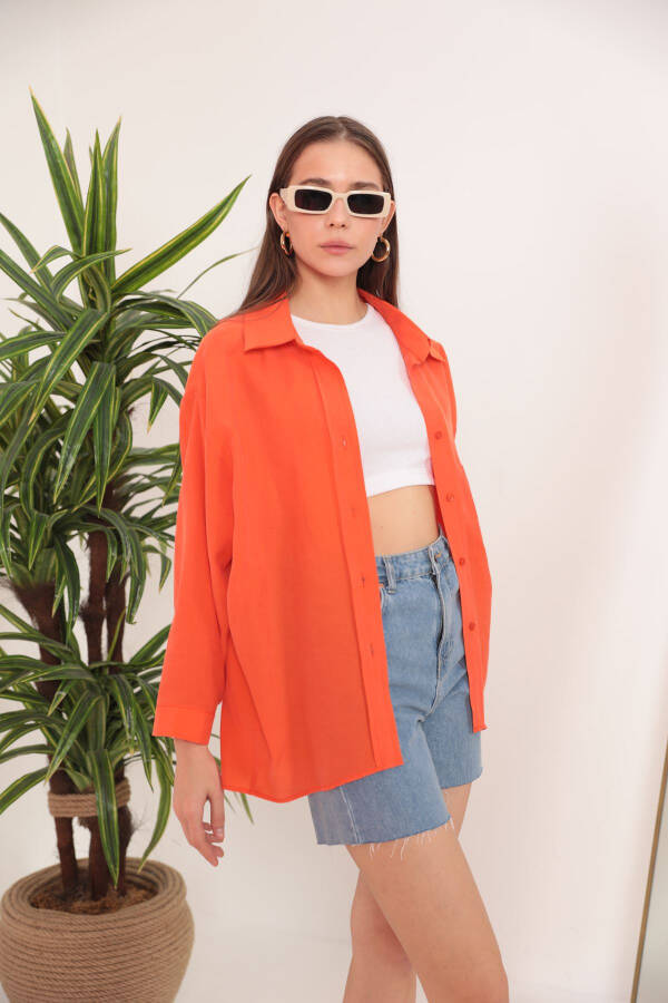 Modal Fabric Oversized Women's Shirt - Orange - 1