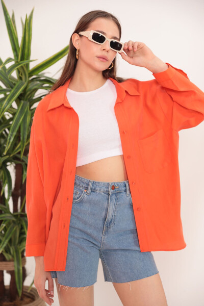 Modal Fabric Oversized Women's Shirt - Orange - 7