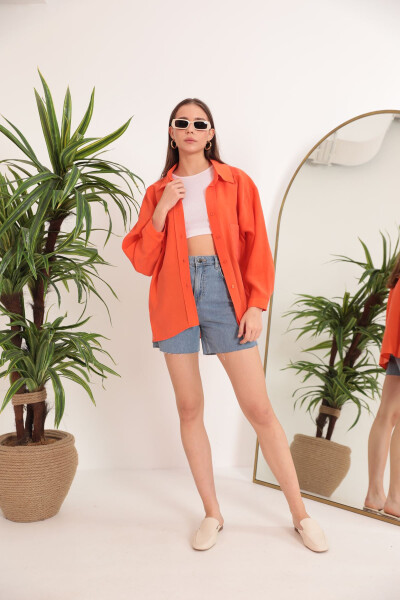 Modal Fabric Oversized Women's Shirt - Orange - 8